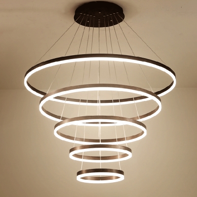 Black Modern Chandelier 4-Light/5-Light Brushed Aluminum Circular Led Chandelier (Warm