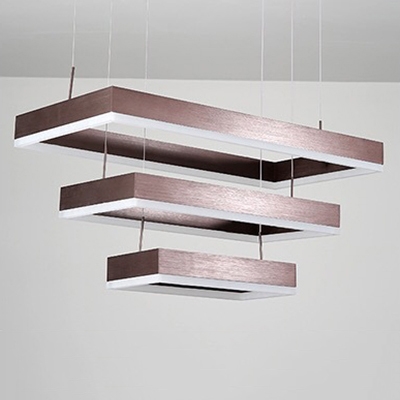 Brushed Aluminum Multi Tiered Frame LED Chandelier 18/45/81W  Rectangular Hanging Fixture in