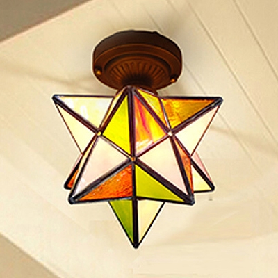 Creative Tiffany Star Shape Colorful Semi-Flush Ceiling Light with Bronze Canopy 2 Designs for Option