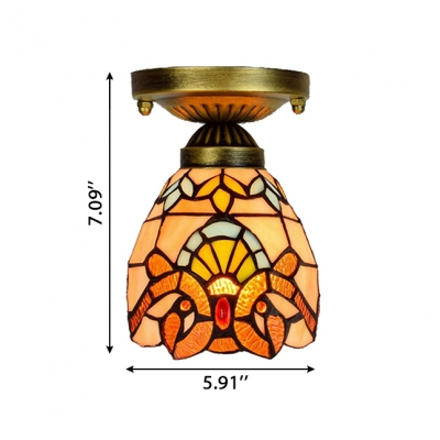 Gorgeous Flower Pattern Tiffany Semi Flush Mount Ceiling Light with Stained Glass Dome Shade