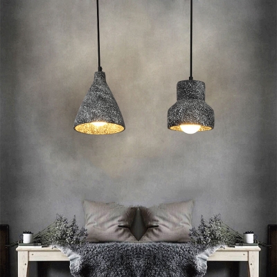 Industrial Style for Restaurant Cafe Single-Light Hanging Pendant Lamp with Gray Cement Shade (3 Designs for Choice)