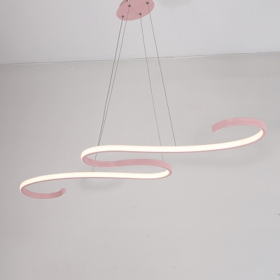 Kids Room Girls Bedroom Bright LED Linear Pendant Light Pink/Green 54W 42.52 Inch Long Curved Hanging Light Height Adjustable