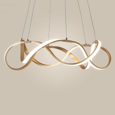 Room Decorative Lights Polished Brass Twist LED Pendant Light 33/83/152W Ultra Modern Multi Ring Chaos LED Chandelier LED Warm White Neutral Light