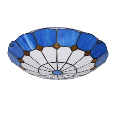Tiffany Stained Glass Blue/Yellow Lotus Shape Ceiling Light Fixture 11.81