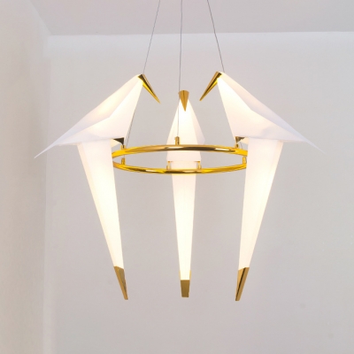 Adjustable Decorative Metal Lights Gold Paper Crane Hoops LED Chandelier for Bedroom Living Room