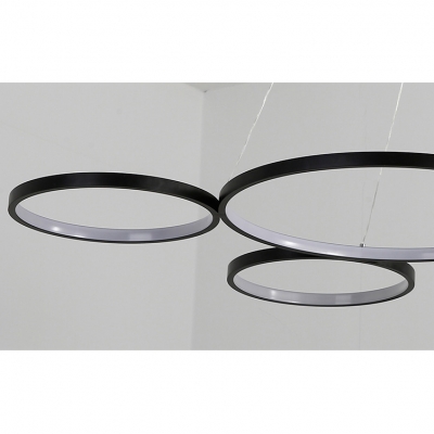 Contemporary Circular Ring Chandelier 60W 3000/4500/6000K 4 Light Large Halo LED Chandeliers in Black for Brilliard Bar Study Room
