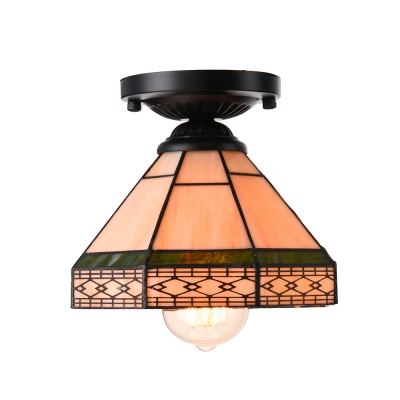 Geometric Pattern 6/8 Inch Mini Semi Flush Mount Ceiling Light  in Tiffany Stained Glass Style