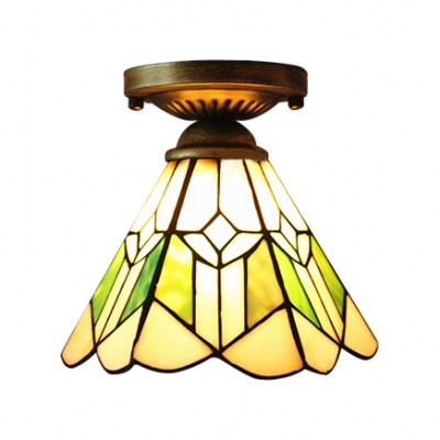 Green Mission Pattern 1 Light Hexagon Semi Flush Mount with Bronze Finish Canopy