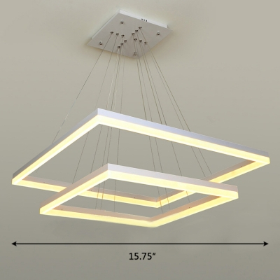 Modern Rectangular LED White Aluminum Chandelier Light with Adjustable Cord for Room Study