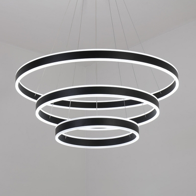 Modern Minimalist 1 Light-4 Light Suspension LED Pendant Matte Black Aluminum Circle Ring Multi Light LED Chandelier for Bathroom Dining Room Kitchen