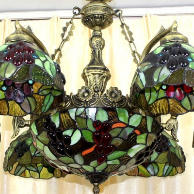 Rustic Style Fruit Theme 7-Light Tiffany Stained Glass Chandelier with 12