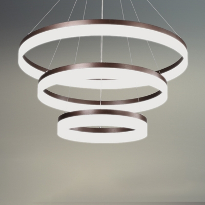 Shabby Chic Chandelier Brushed Aluminum Brown 1 Tier/2 Tier/3 Tier 22/55W LED Ring Pendant Light with Opal Diffused Shade