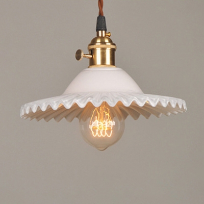 White Industrial Style 1-Light Hanging Mini Pendant Lamp with Scalloped Shade