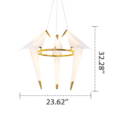 Adjustable Decorative Metal Lights Gold Paper Crane Hoops LED Chandelier for Bedroom Living Room