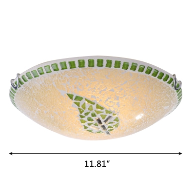 Green Leaf Mosaic Glass Design Tiffany Style Flushmount Ceiling Fixture 11.81