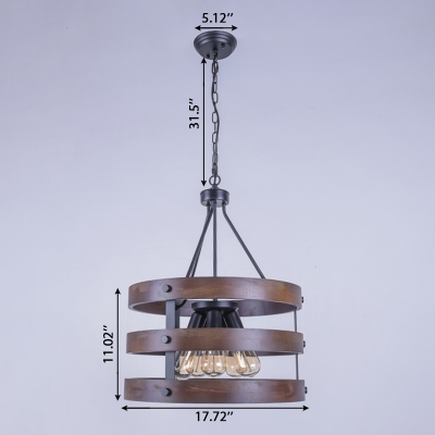 Indoor Five Light Hanging Chandelier Pendant Light with Wood Iron Frame in Black