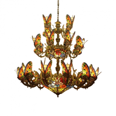 Large Size Multicolored Butterfly Designed Center Bowl Chandelier for Villa Hotel Lobby Dining Hall