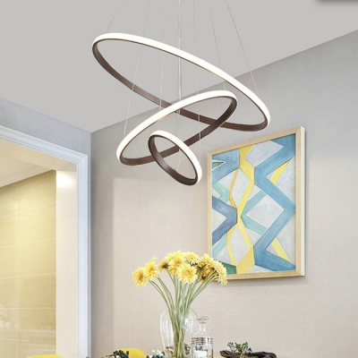 Modern Brown Aluminum LED Warm White Neutral Light Halo Chandelier for Bedroom Dining Room