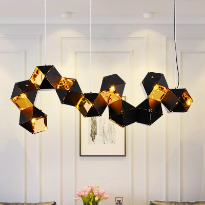 Multi Light LED Chandelier Black and Gold High Brightness Metal Shade Long LED Chandeliers for Hotel Gallery Bar