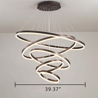 Multi Light Pendant Adjustable Height 4 Light/5 Light Diy Ring LED Pendant Light Aluminum Hoops Chandelier for Dining Room Kitchen Restaurant