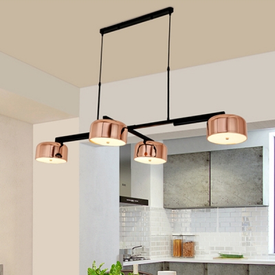 Post Modern Drum Shade LED Chandelier Black/Rose Gold 4 Light LED Linear Chandelier Light for Dining Kitchen Bar