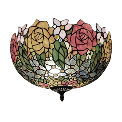 Rose/Fruit Theme Bowl Shade Flushmount Ceiling Light with Brilliant Jewels 4 Designs for Option