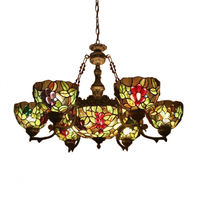 Rustic Style Fruit Theme 7-Light Tiffany Stained Glass Chandelier with 12