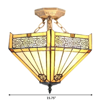 Tiffany-Style Mission 2-Light Semi-Flush Mount Ceiling Fixture in Yellow, 16-Inch Wide Shade