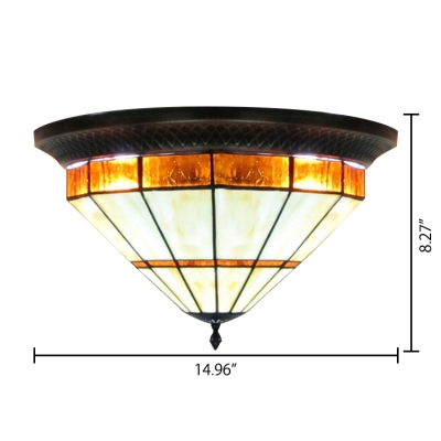 Traditional Style  Stained Glass Tiffany Three-light Flush Mount Ceiling Light