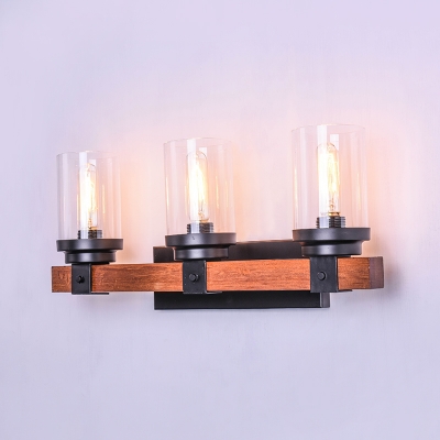 Vintage Style Wood Glass Shade 3 Light Wall Sconce Ambient Lighting for Hallway Indoor Bedroom