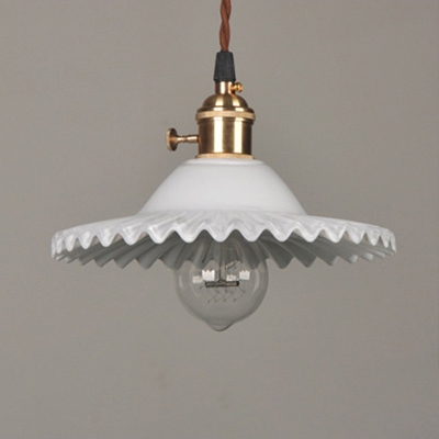 White Industrial Style 1-Light Hanging Mini Pendant Lamp with Scalloped Shade