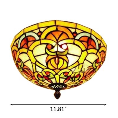 Baroque Style Tiffany Stained Glass Ceiling Light Fixture with Bowl Shade, Bronze Finish