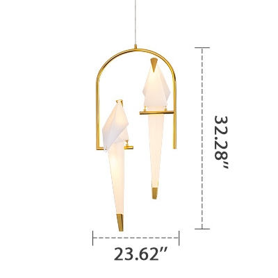 Adjustable Decorative Metal Lights Gold Paper Crane Hoops LED Chandelier for Bedroom Living Room