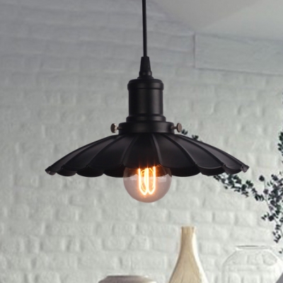 Black 1 Light LED Pendant 15.74 Inches Width Down Lighting Pendant with Floral Shade