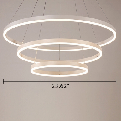 Brushed Aluminum 1 Tier/2 Tier/3 Tier Halo LED Chandelier Adjustable Height Diy Multi Light Pendant in Satin White for Bedroom Dining Room Kitchen