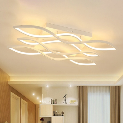 Contemporary Minimalist Linear Ceiling Lights 37W-152W 1/2/3/5 Light White LED Wave Shaped Ceiling Lighting for Living Room Bedroom 