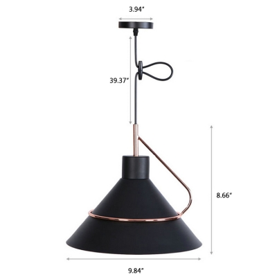 Industrial Style 1-Light Hanging Pendant Lamp with Metal Edged Conical Shade for Restaurant Cafe, Black/White