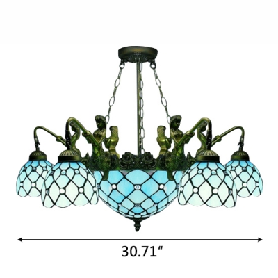 Mermaid Armed Blue Stained Glass Tiffany Five-light Chandelier with Center Bowl