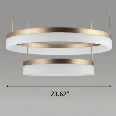 Modern Brass Tiered Frosted Shade LED Circular Ring Chandelier wIith Adjustable Height 5 Sizes for