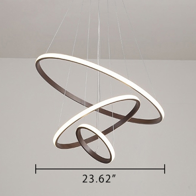 Modern Brown Aluminum LED Warm White Neutral Light Halo Chandelier for Bedroom Dining Room