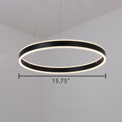 Modern Minimalist 1 Light-4 Light Suspension LED Pendant Matte Black Aluminum Circle Ring Multi Light LED Chandelier for Bathroom Dining Room Kitchen