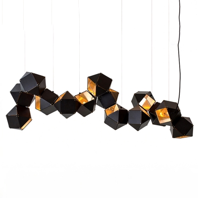 Multi Light LED Chandelier Black and Gold High Brightness Metal Shade Long LED Chandeliers for Hotel Gallery Bar