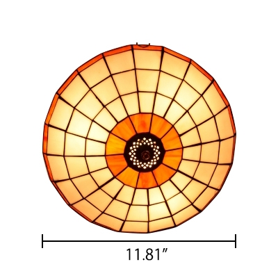 Orange&White Circular Grid Flushmount Ceiling Light in Tiffany Stained Glass Style 3 Sizes for Option