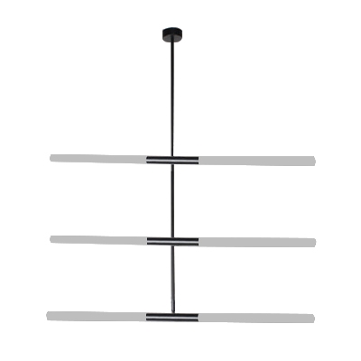 Rotative Tube LED Chandelier 1 Tier/2 Tier/3 Tier Linear Hanging Chandelier in Black LED Warm White