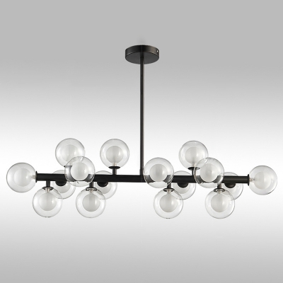 Showroom Gallery Bar LED Linear Pendant 16W 35.43 Inch Long Multi Light Bubbled Glass Chandelier in Black LED Accent Lights