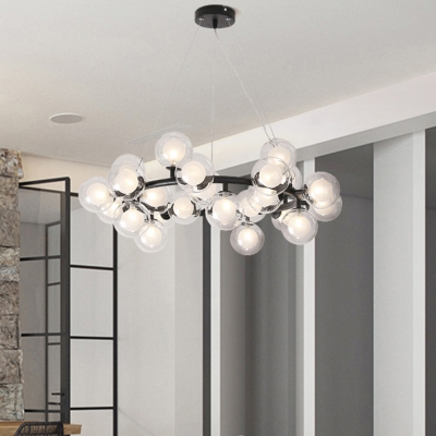 Unique Light Fixture Cord Adjustable 15-LED/25-LED Bubble LED Chandelier Black Metal Ring LED Pendant Lighting for Cafe Restaurant Dining Room