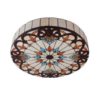 Victorian Style Tiffany Stained Glass Flush Mount Ceiling Light in Drum Shape 11.81