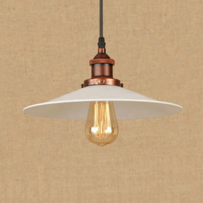 White Industrial Pendant Light Saucer Shape Shade in Hallway