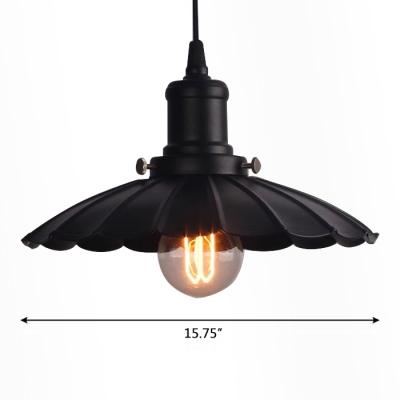 Black 1 Light LED Pendant 15.74 Inches Width Down Lighting Pendant with Floral Shade