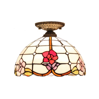 Floral Theme Flush Mount Lamp Downward with Tiffany 12